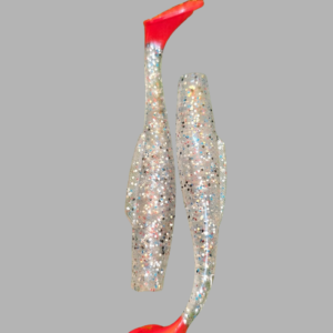 Soft Paddle Tail Swimbait – Glitter Silver with Red Tail